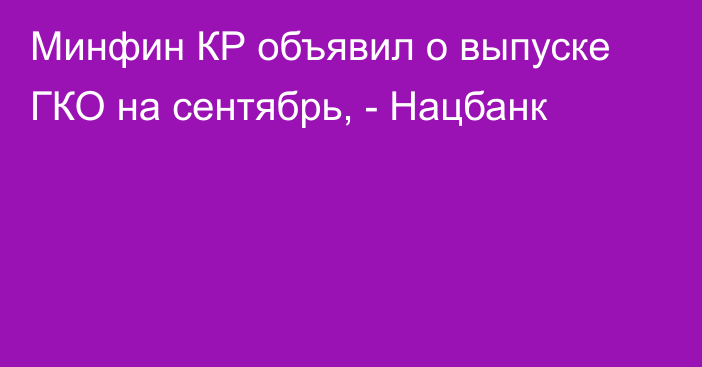 Минфин КР объявил о выпуске ГКО на сентябрь, - Нацбанк