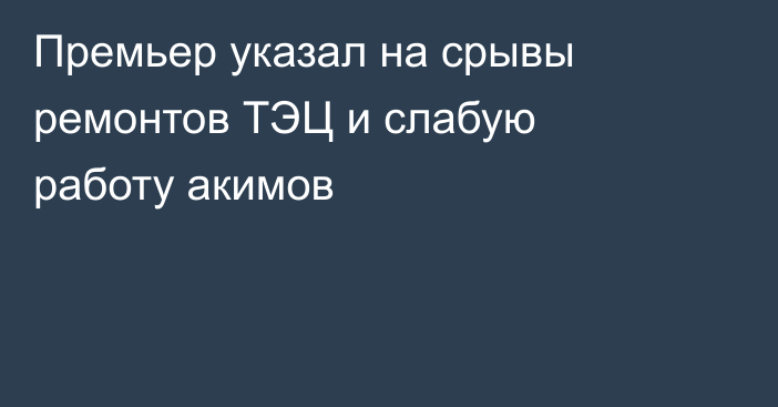 Премьер указал на срывы ремонтов ТЭЦ и слабую работу акимов
