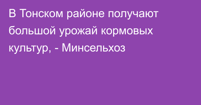 В Тонском районе получают большой урожай кормовых культур, - Минсельхоз