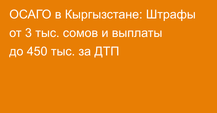 ОСАГО в Кыргызстане: Штрафы от 3 тыс. сомов и выплаты до 450 тыс. за ДТП
