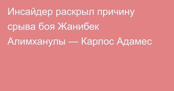 Инсайдер раскрыл причину срыва боя Жанибек Алимханулы — Карлос Адамес