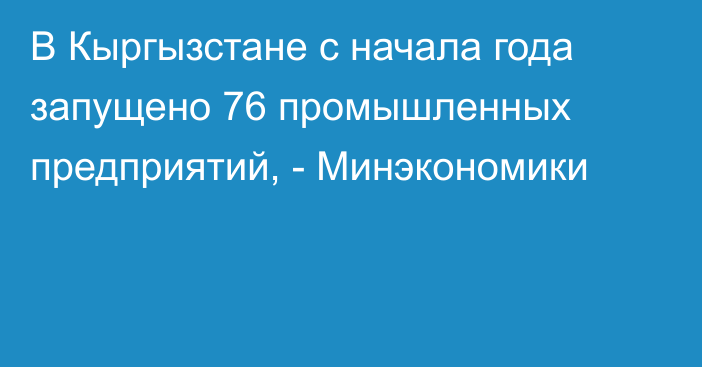 В Кыргызстане с начала года запущено 76 промышленных предприятий, - Минэкономики
