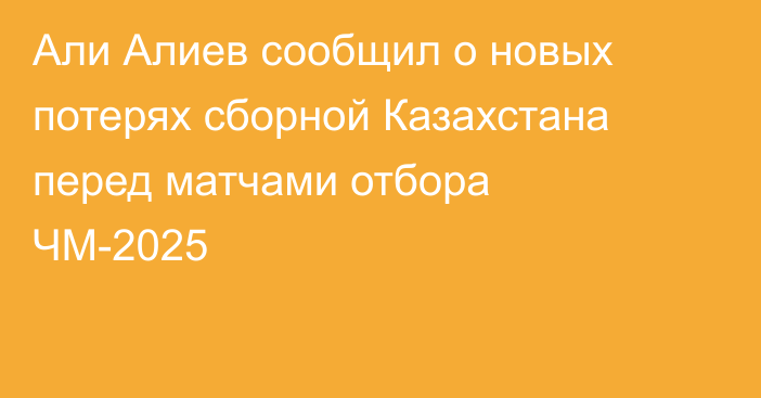 Али Алиев сообщил о новых потерях сборной Казахстана перед матчами отбора ЧМ-2025