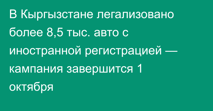 В Кыргызстане легализовано более 8,5 тыс. авто с иностранной регистрацией — кампания завершится 1 октября