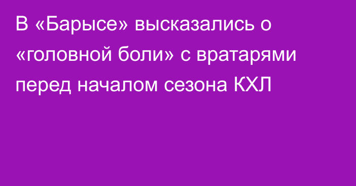 В «Барысе» высказались о «головной боли» с вратарями перед началом сезона КХЛ