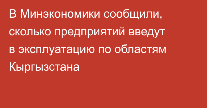 В Минэкономики сообщили, сколько предприятий введут в эксплуатацию по областям Кыргызстана