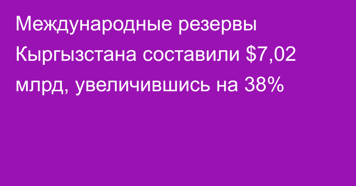 Международные резервы Кыргызстана составили $7,02 млрд, увеличившись на 38%