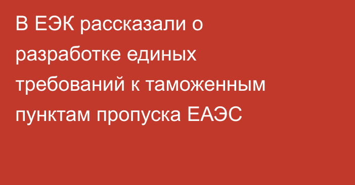 В ЕЭК рассказали о разработке единых требований к таможенным пунктам пропуска ЕАЭС