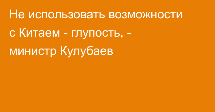 Не использовать возможности с Китаем - глупость, - министр Кулубаев