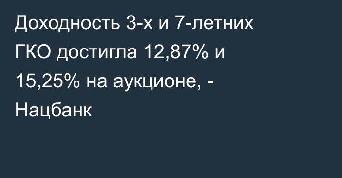 Доходность 3-х и 7-летних ГКО достигла 12,87% и 15,25% на аукционе, - Нацбанк