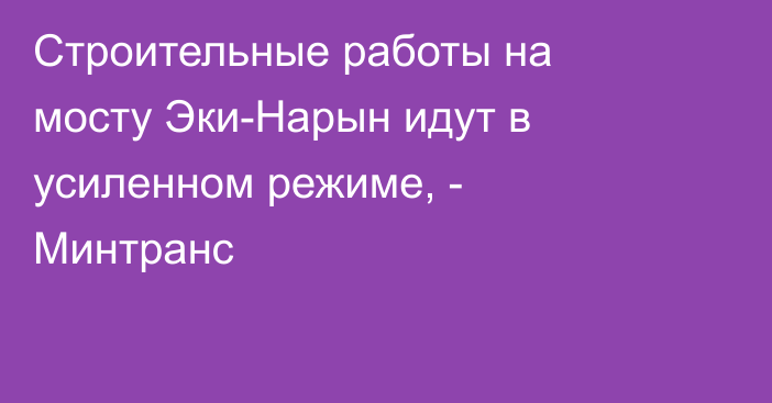 Строительные работы на мосту Эки-Нарын идут в усиленном режиме, - Минтранс