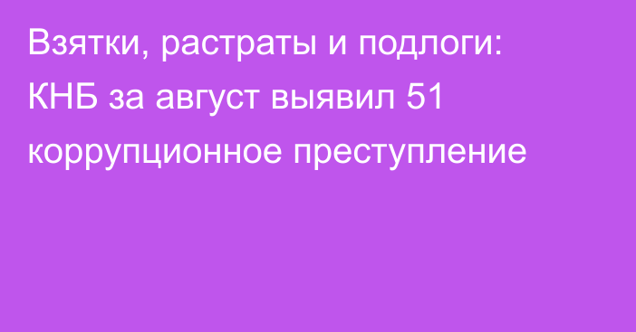 Взятки, растраты и подлоги: КНБ за август выявил 51 коррупционное преступление