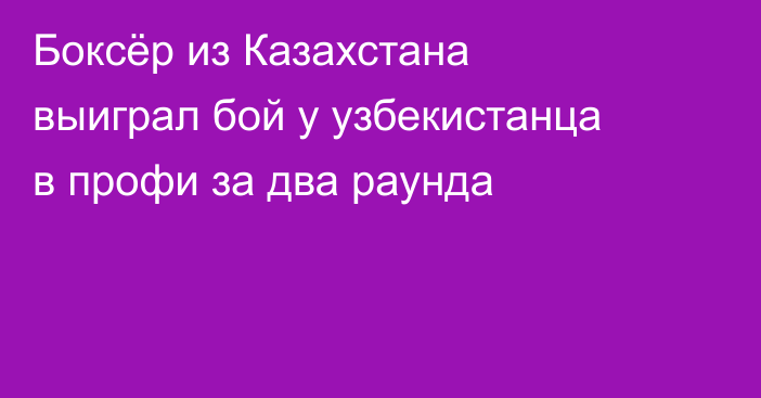 Боксёр из Казахстана выиграл бой у узбекистанца в профи за два раунда