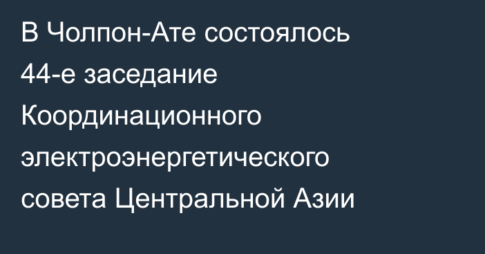 В Чолпон-Ате состоялось 44-е заседание Координационного электроэнергетического совета Центральной Азии