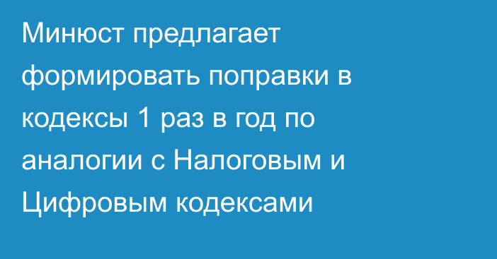 Минюст предлагает формировать поправки в кодексы 1 раз в год по аналогии с Налоговым и Цифровым кодексами