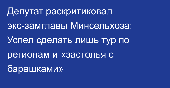 Депутат раскритиковал экс-замглавы Минсельхоза: Успел сделать лишь тур по регионам и «застолья с барашками»