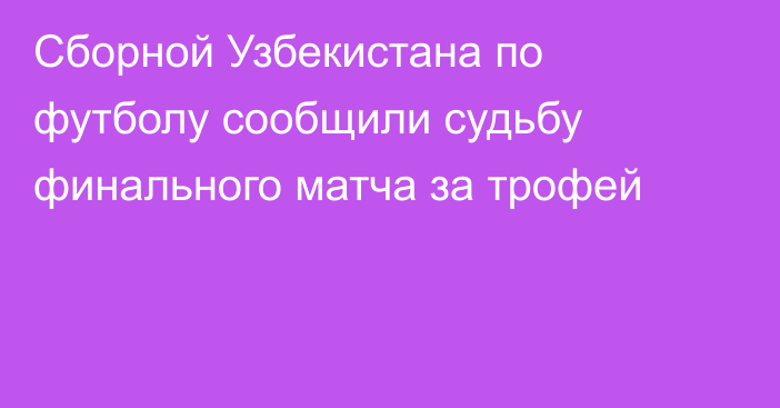 Сборной Узбекистана по футболу сообщили судьбу финального матча за трофей