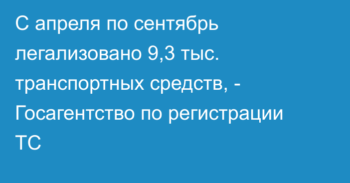 С апреля по сентябрь легализовано 9,3 тыс. транспортных средств, - Госагентство по регистрации ТС