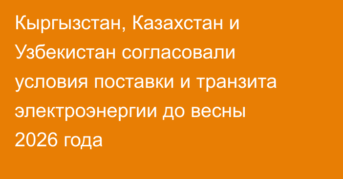 Кыргызстан, Казахстан и Узбекистан согласовали условия поставки и транзита электроэнергии до весны 2026 года