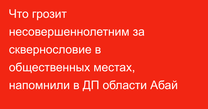 Что грозит несовершеннолетним за сквернословие в общественных местах, напомнили в ДП области Абай
