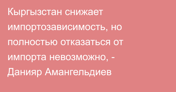 Кыргызстан снижает импортозависимость, но полностью отказаться от импорта невозможно, - Данияр Амангельдиев