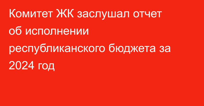 Комитет ЖК заслушал отчет об исполнении республиканского бюджета за 2024 год