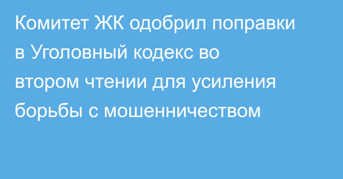 Комитет ЖК одобрил поправки в Уголовный кодекс во втором чтении для усиления борьбы с мошенничеством