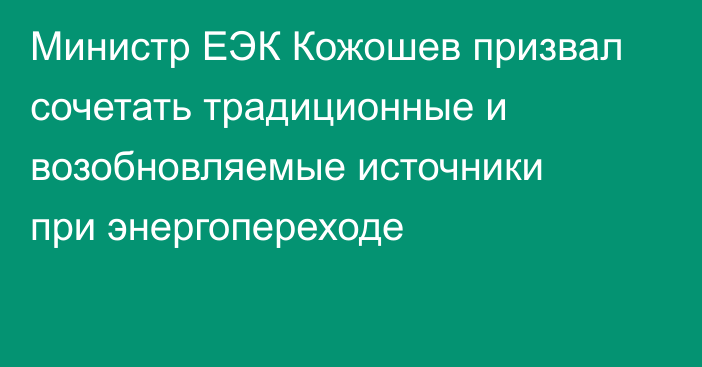 Министр ЕЭК Кожошев призвал сочетать традиционные и возобновляемые источники при энергопереходе