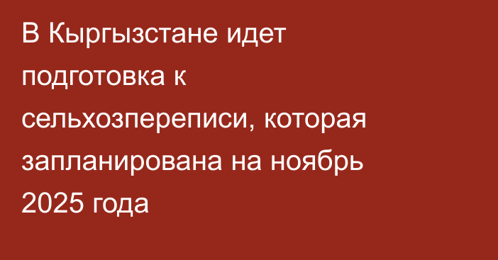 В Кыргызстане идет подготовка к сельхозпереписи, которая запланирована на ноябрь 2025 года