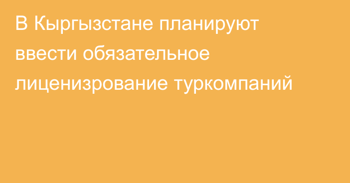 В Кыргызстане планируют ввести обязательное лиценизрование туркомпаний