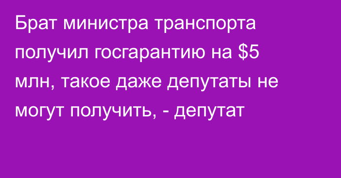 Брат министра транспорта получил госгарантию на $5 млн, такое даже депутаты не могут получить, - депутат