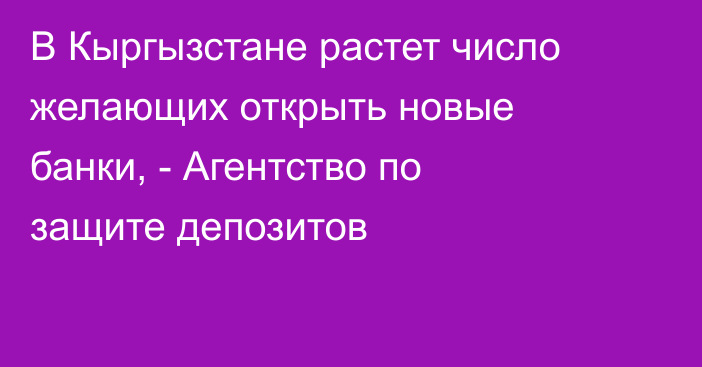 В Кыргызстане растет число желающих открыть новые банки, - Агентство по защите депозитов