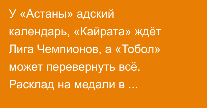У «Астаны» адский календарь, «Кайрата» ждёт Лига Чемпионов, а «Тобол» может перевернуть всё. Расклад на медали в КПЛ-2025