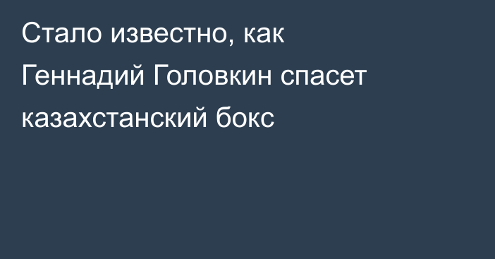 Стало известно, как Геннадий Головкин спасет казахстанский бокс