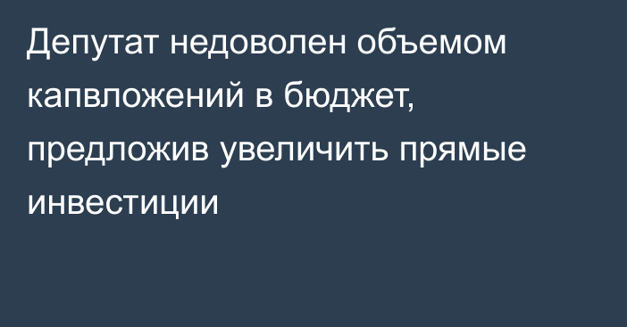 Депутат недоволен объемом капвложений в бюджет, предложив увеличить прямые инвестиции