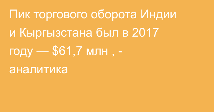 Пик торгового оборота Индии и Кыргызстана был в 2017 году —  $61,7 млн , - аналитика