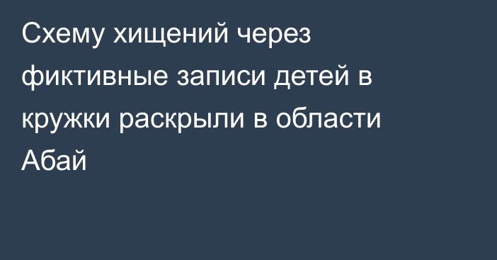 Схему хищений через фиктивные записи детей в кружки раскрыли в области Абай