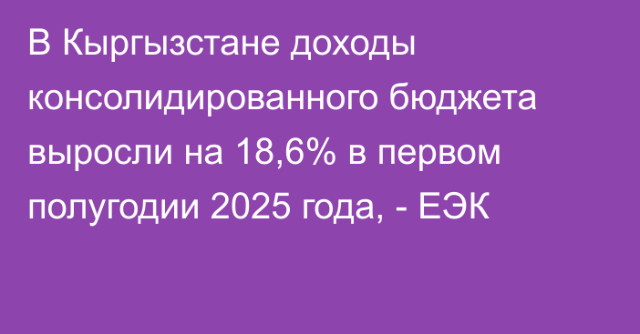 В Кыргызстане доходы консолидированного бюджета выросли на 18,6% в первом полугодии 2025 года, - ЕЭК