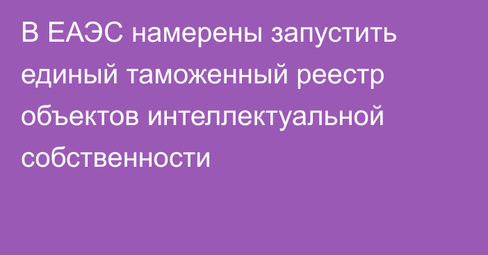 В ЕАЭС намерены запустить единый таможенный реестр объектов интеллектуальной собственности