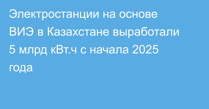 Электростанции на основе ВИЭ в Казахстане выработали 5 млрд кВт.ч с начала 2025 года