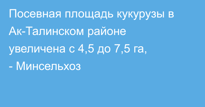 Посевная площадь кукурузы в Ак-Талинском районе увеличена с 4,5 до 7,5 га, - Минсельхоз