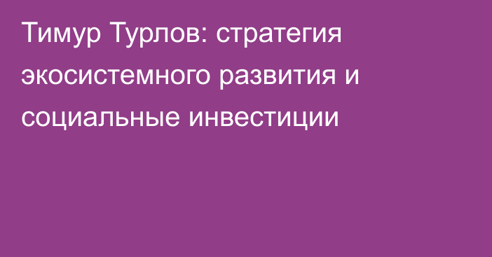 Тимур Турлов: стратегия экосистемного развития и социальные инвестиции