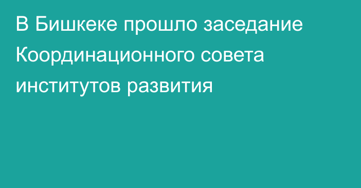 В Бишкеке прошло заседание Координационного совета институтов развития