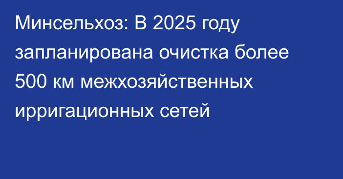 Минсельхоз: В 2025 году запланирована очистка более 500 км межхозяйственных ирригационных сетей
