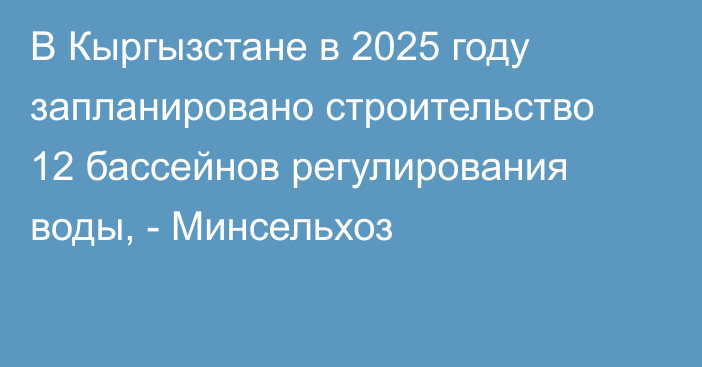 В Кыргызстане в 2025 году запланировано строительство 12 бассейнов регулирования воды, - Минсельхоз