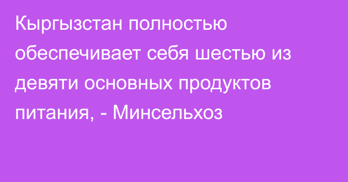 Кыргызстан полностью обеспечивает себя шестью из девяти основных продуктов питания, - Минсельхоз