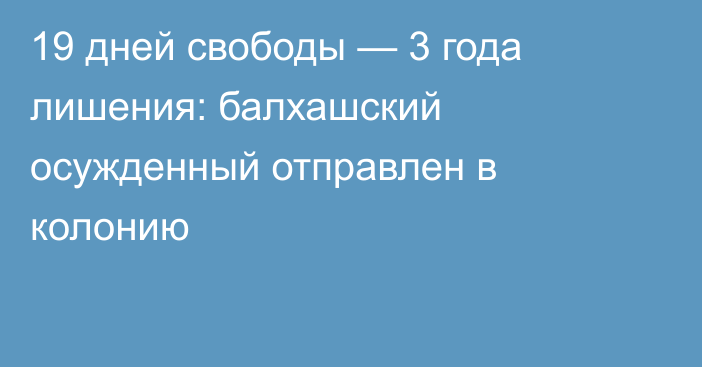 19 дней свободы — 3 года лишения: балхашский осужденный отправлен в колонию