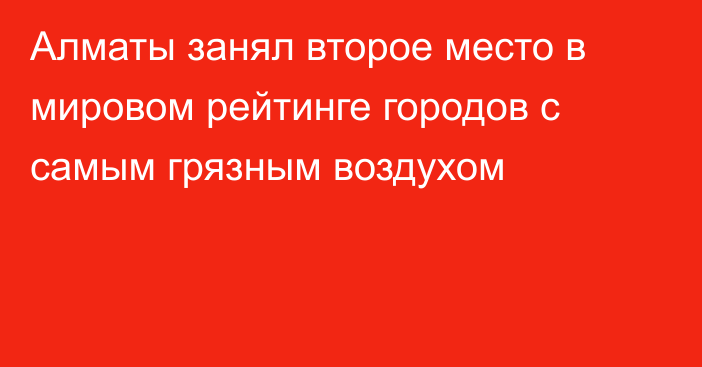  Алматы занял второе место в мировом рейтинге городов с самым грязным воздухом