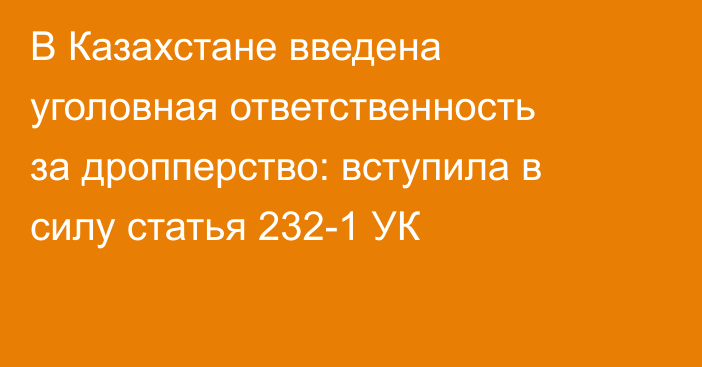 В Казахстане введена уголовная ответственность за дропперство: вступила в силу статья 232-1 УК
