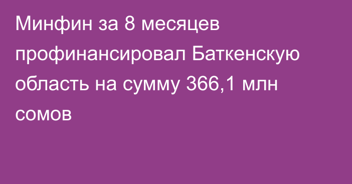 Минфин за 8 месяцев профинансировал Баткенскую область на сумму 366,1 млн сомов